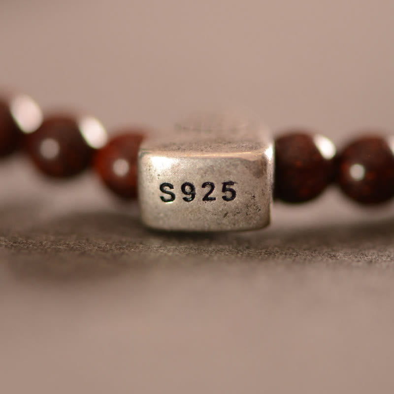 KarmaRipple's 925 Sterling Silver Indian Small Leaf Red Sandalwood Fu Character Protection Triple Wrap Bracelet p11