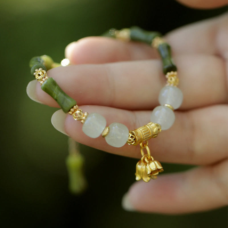 KarmaRipple's Green Bamboo Jade Lily of the Valley Wealth Bracelet p1