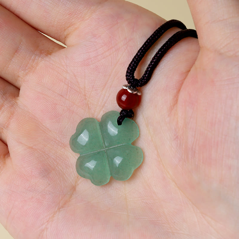 KarmaRipple's 925 Sterling Silver Green Aventurine Four Leaf Clover Fortune Leather Rope Pendant Necklace p9