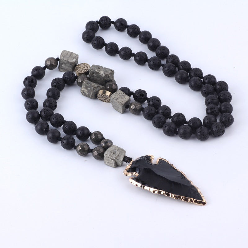 KarmaRipple's Authentic Lava Rock Yoga Meditation Pendant Arrow Necklace ( p1
