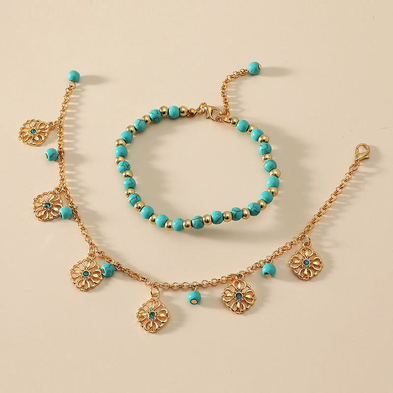 KarmaRipple's 2Pcs Turquoise Stone Flower Protection Bracelet Anklet p6