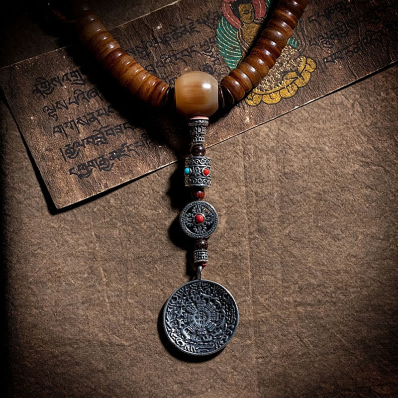 KarmaRipple's Tibetan 108 Mala Beadwork Yak Bone Dzi Bead Nine Palaces Eight Diagrams Talisman Strength Bracelet p3
