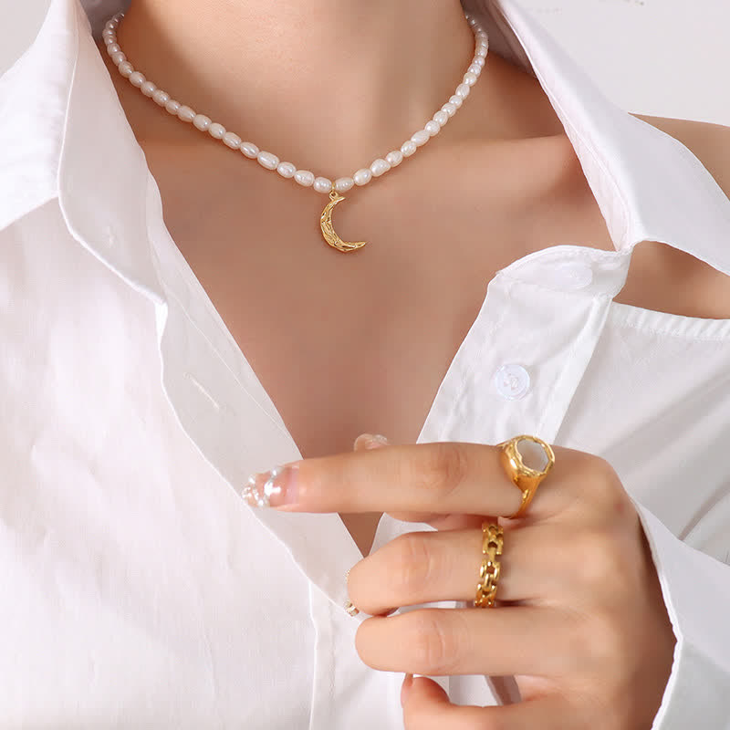 KarmaRipple's Pearl Crescent Moon Calm Pendant Necklace p4
