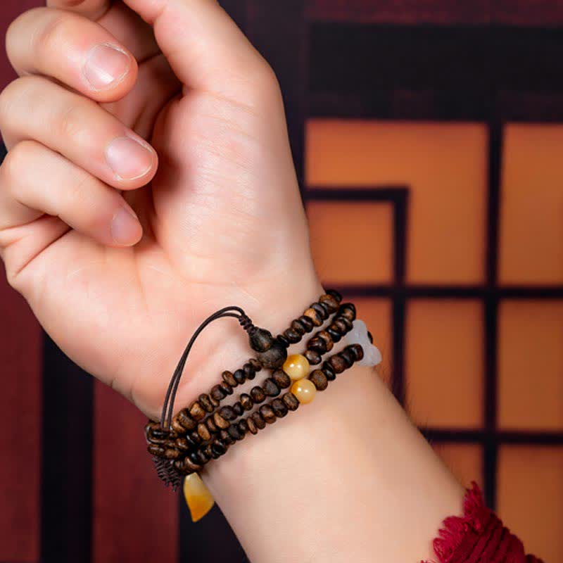 KarmaRipple's 108 Mala Beadwork 925 Sterling Silver Brunei Agarwood Red Agate PiXiu Hetian Jade Peace Strength Bracelet p13