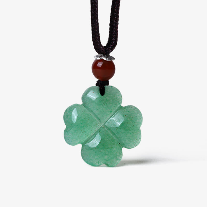 KarmaRipple's 925 Sterling Silver Green Aventurine Four Leaf Clover Fortune Leather Rope Pendant Necklace p10