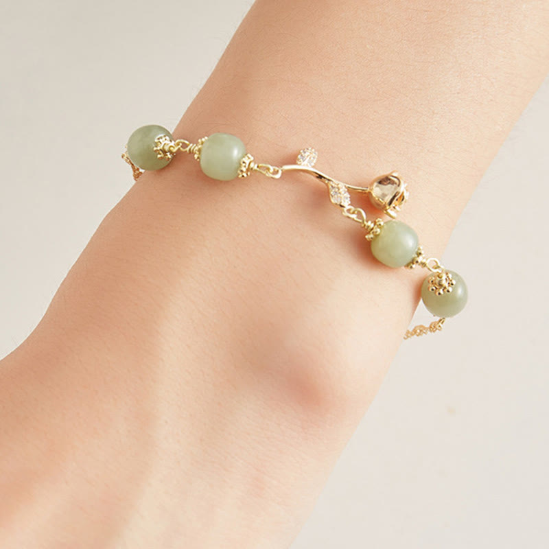 KarmaRipple's 14K Gold Plated Hetian Jade Golden Rose Flower Fortune Chain Bracelet p11