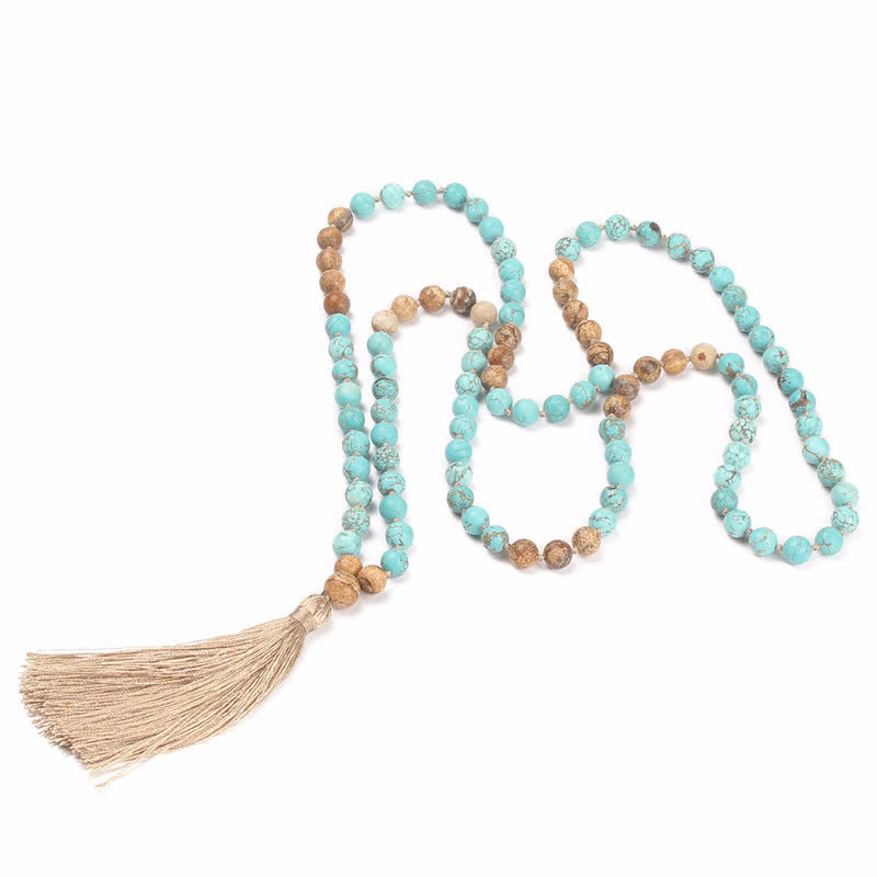 KarmaRipple's 108 Mala Beadwork Turquoise?Picture Jasper Wisdom Tassel Bracelet p2