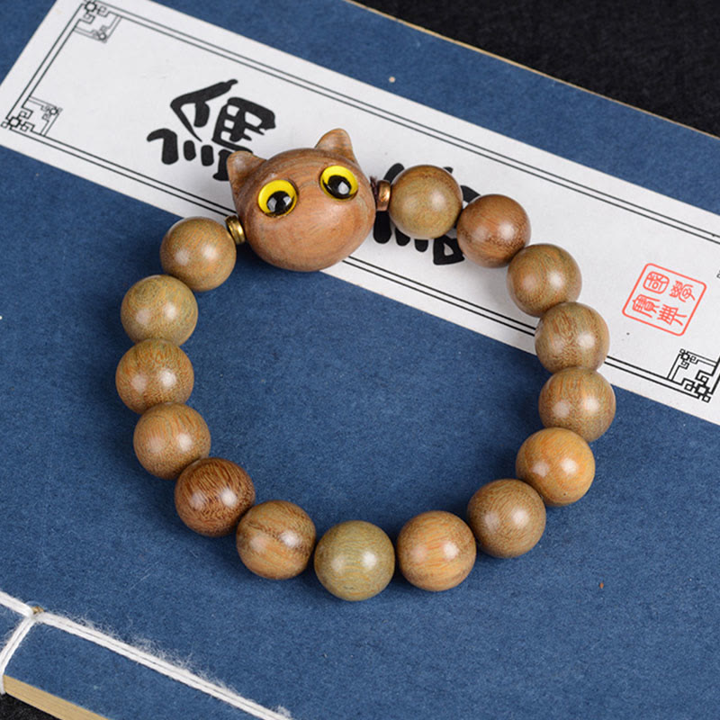 KarmaRipple's Ebony Wood Green Sandalwood Red Sandalwood Lovely Cat Balance Bracelet p15
