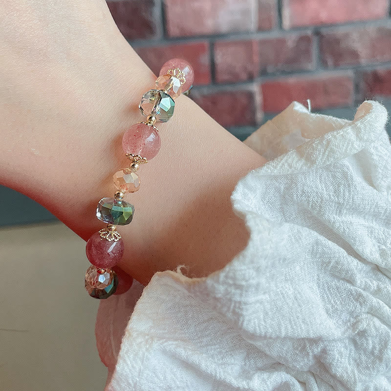 KarmaRipple's Authentic Strawberry Quartz Colorful Gemstone'sitive Bracelet p14