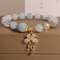 KarmaRipple's Aquamarine Pink Gemstone Balancing Zircon Butterfly Talisman Bracelet