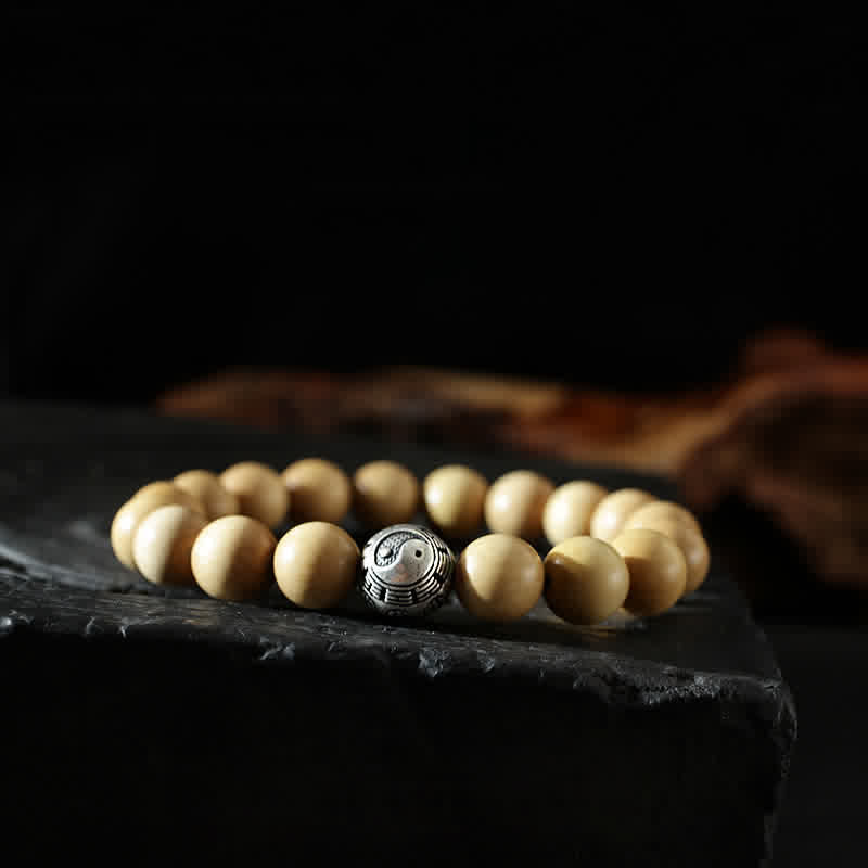 KarmaRipple's Tibet Peach Wood Lotus Cinnabar Bagua Yin Yang Fortune Wealth Bracelet p22