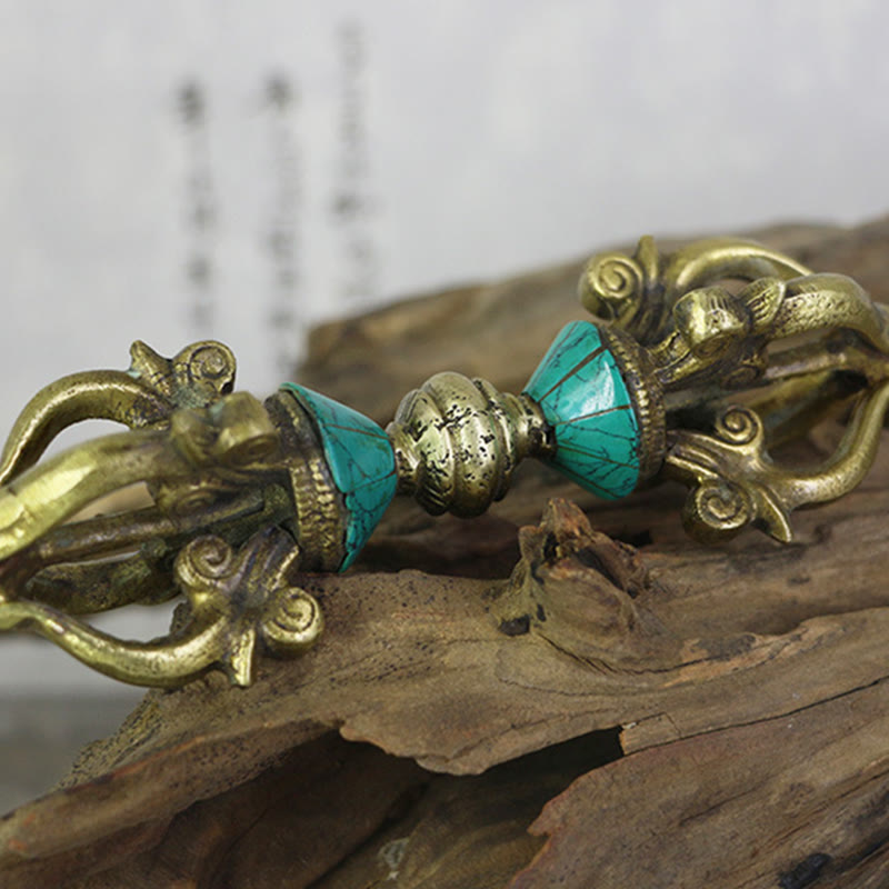 KarmaRipple's Tibetan Five Prong Vajra Dorje Handcrafted Nepal Spiritual Power Bronze Decoration p8