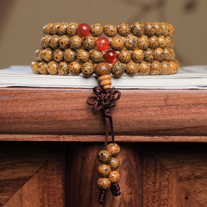 KarmaRipple's 108 Mala Beadwork Bodhi Seed Red Agate Auspiciousness Bracelet p1