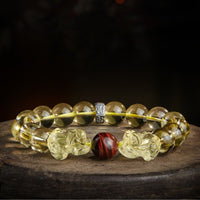 Bracelet de protection et de prospérité en œil de tigre double PiXiu en citrine authentique de KarmaRipple