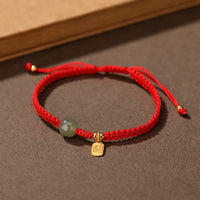 KarmaRipple's 925 Sterling Silver Hetian Jade Blessing Wealth Red String Bracelet