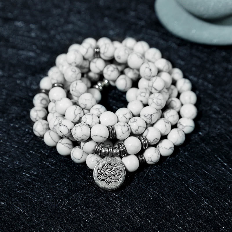 KarmaRipple's Ivory Turquoise Lotus Mala Balancing Bracelet p2