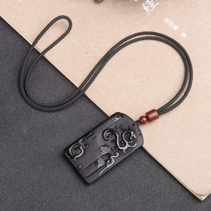 KarmaRipple's Black Obsidian Dragon Phoenix Success Pendant Necklace p5
