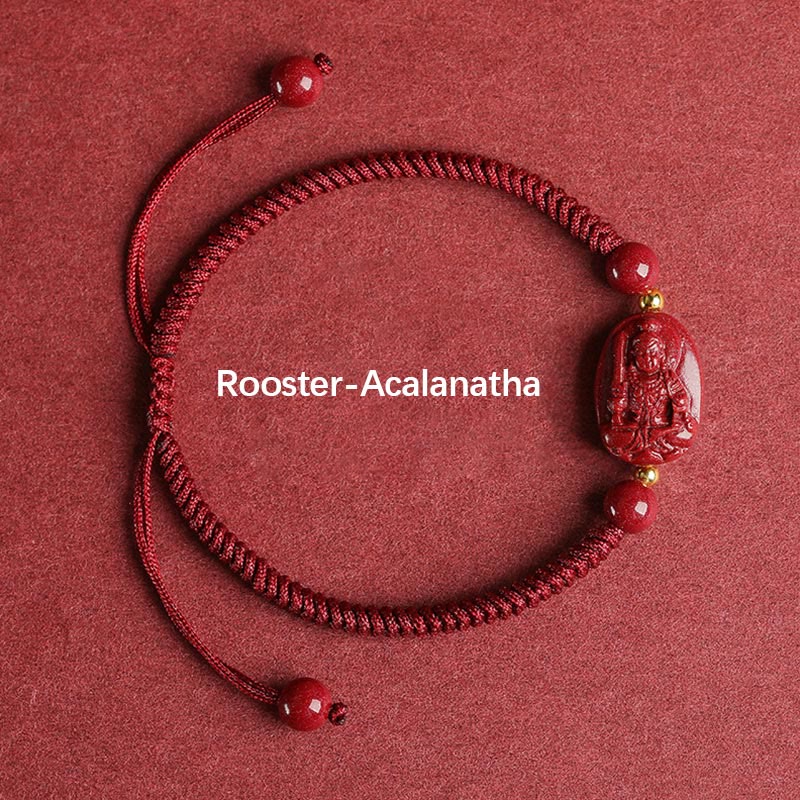 KarmaRipple's Chinese Zodiac Natal Buddha Cinnabar Keep Away Evil Spirits Rope Bracelet ( p24