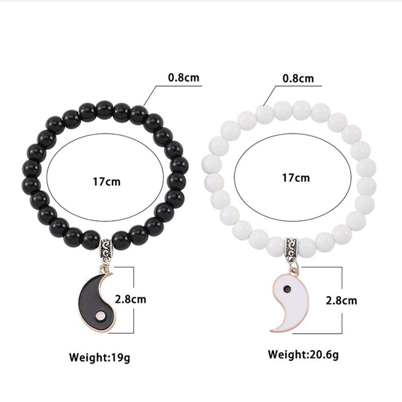 KarmaRipple's 2Pcs Black Onyx Ivory Turquoise Bead Yin Yang Protection Pair Bracelet p17