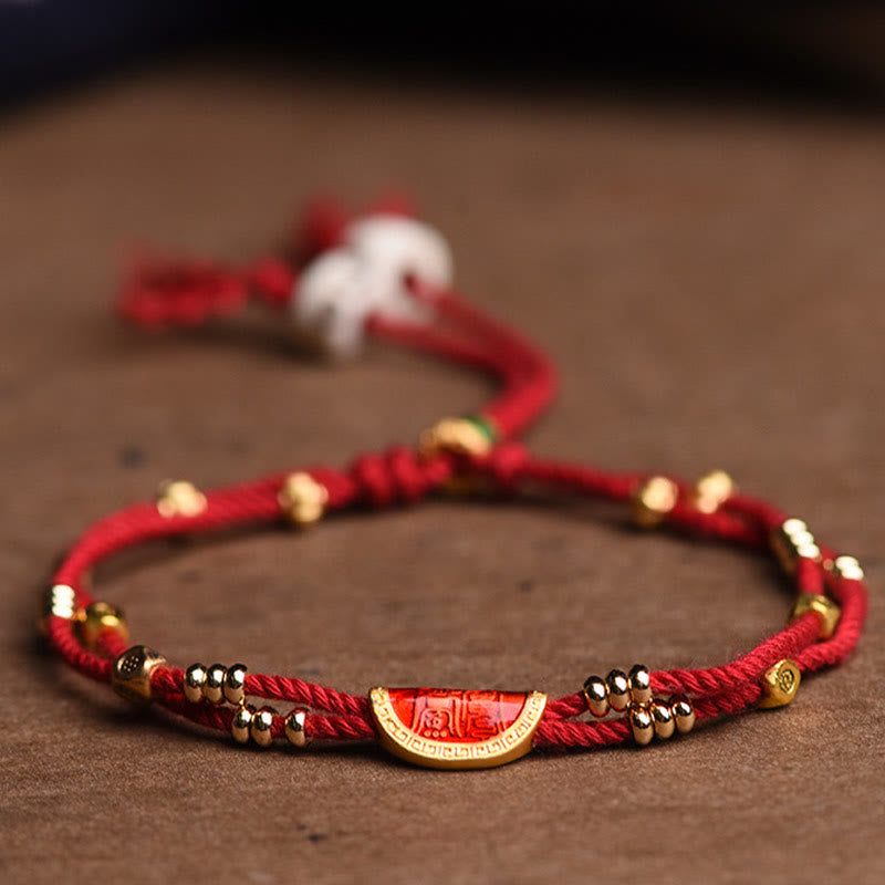 KarmaRipple's Handmade Cinnabar Dumplings Design Fortune Woven Red Rope Bracelet p1