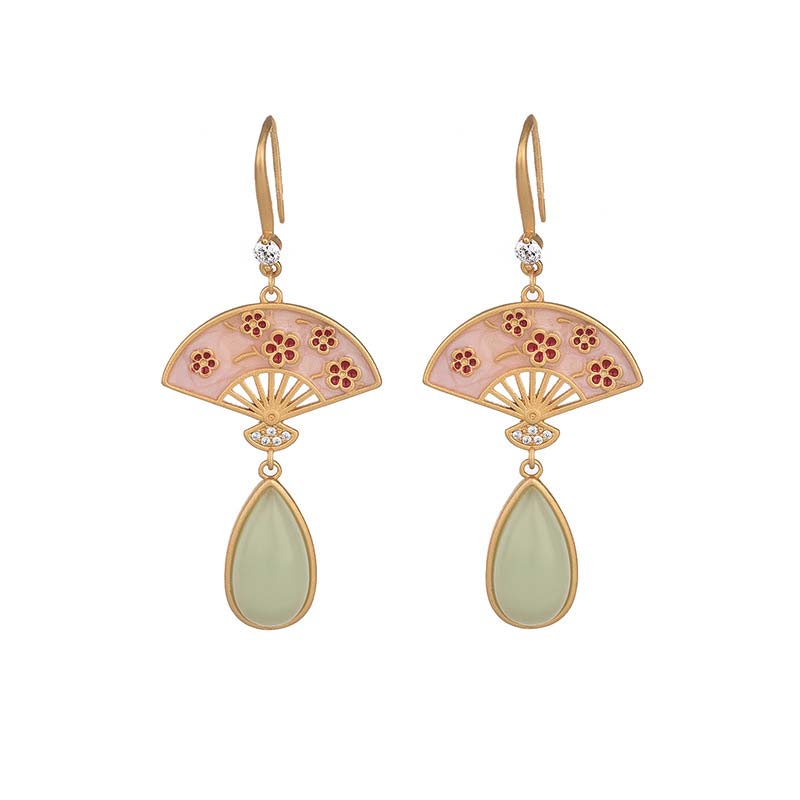 KarmaRipple's Authentic Green Aventurine Fan Pattern Fortune Drop Earrings p10