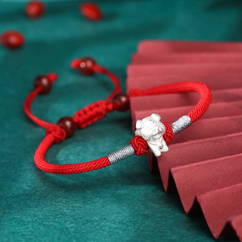KarmaRipple's 999 Sterling Silver Chinese Zodiac Fortune Strength Red String Bracelet p12
