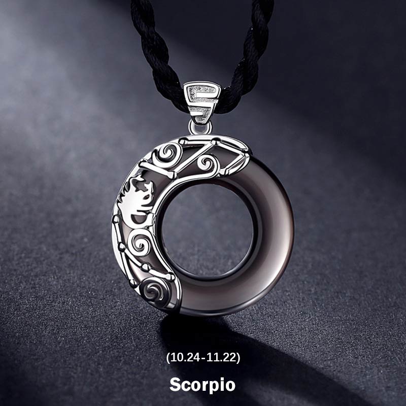 KarmaRipple's 12 Constellations of the Zodiac Ice Obsidian Blessing Round Necklace Pendant p8
