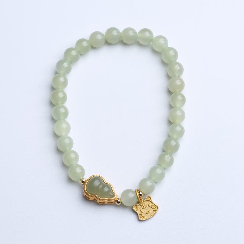 KarmaRipple's 925 Sterling Silver Plated Gold Authentic Hetian Jade Bead Gourd Lotus Bamboo Fu Character Fortune Bracelet p39