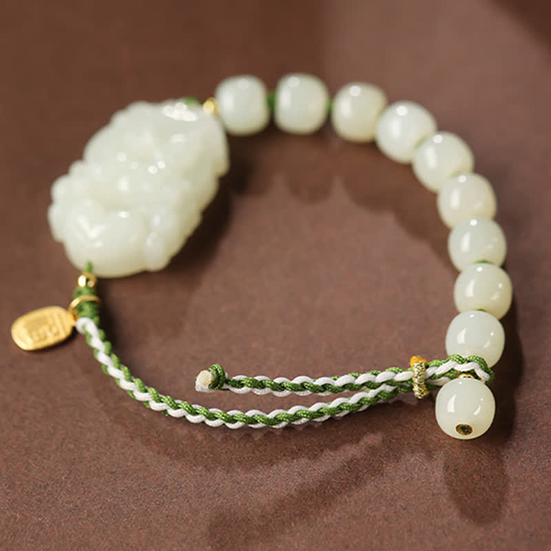 KarmaRipple's 925 Sterling Silver Chinese Zodiac Hetian Jade Happiness Fortune String Bracelet p18