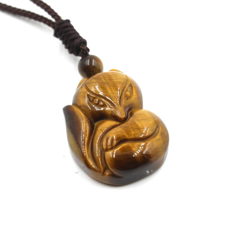 KarmaRipple's Authentic Black Obsidian Tiger Eye Ice Obsidian Fox Necklace Amulet Pendant p12