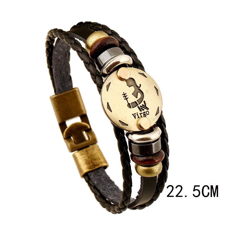 KarmaRipple's 12 Constellations of the Zodiac Hematite Leather Talisman Bracelet ( p6