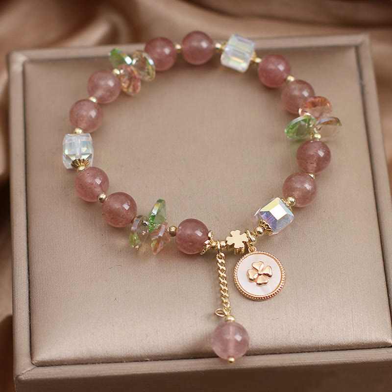 KarmaRipple's Strawberry Quartz Fortunate Four Leaf Clover Balancing Talisman Bracelet p7