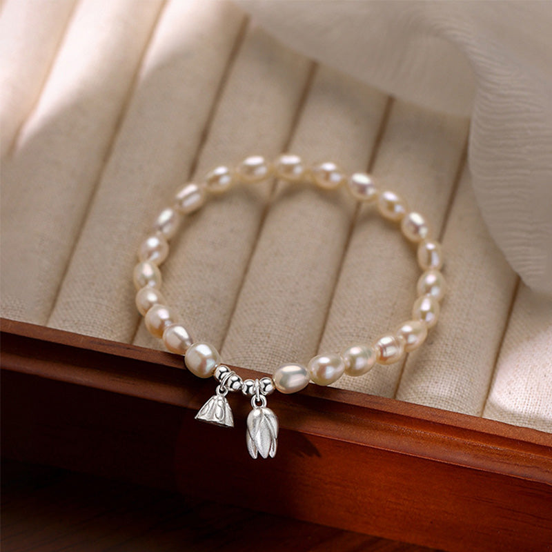 KarmaRipple's 999 Sterling Silver Lotus Flower Pod Authentic Pearl Balancing Bracelet p3