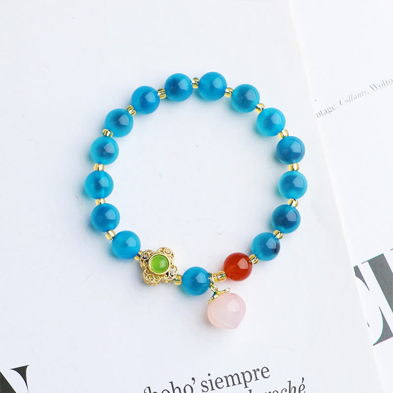 KarmaRipple's Colorful Candy Agate Gold Swallowing Beast Family Peach Balance Talisman Bracelet p2