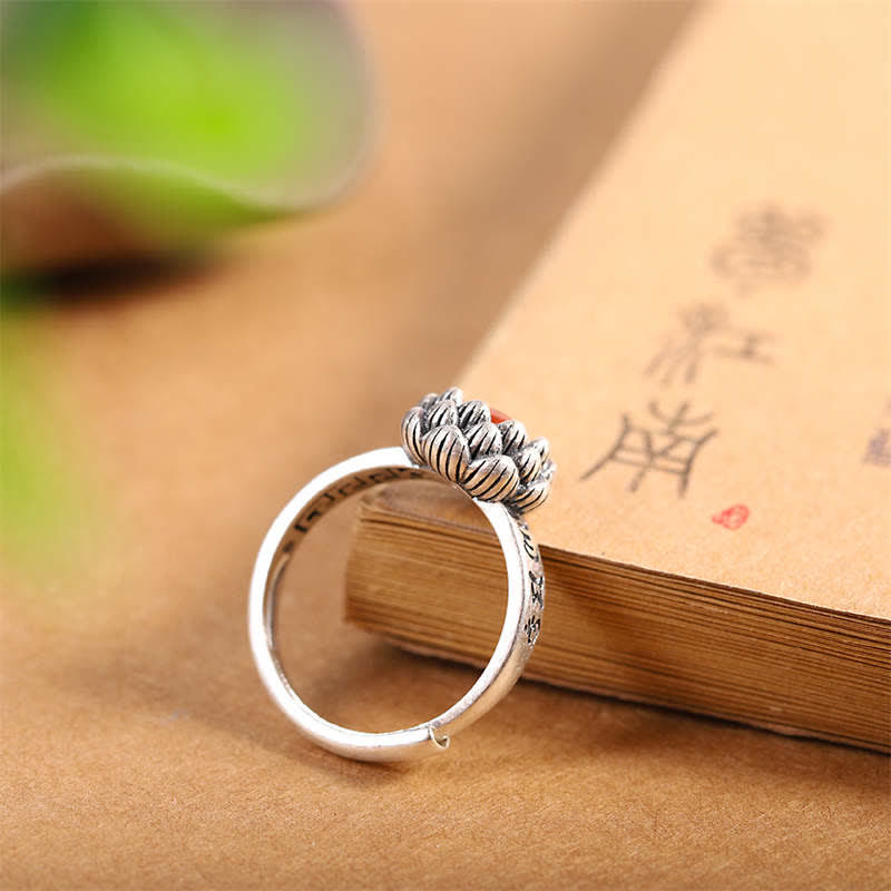 KarmaRipple's KarmaRipple's 25 Sterling Silver Lotus Red Agate Confidence Blessing Ring p6