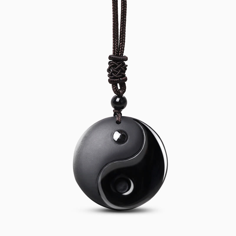 KarmaRipple's Black Obsidian Taoism Five Sacred Mountains Nine-Character Mantra Carved Purification Yin Yang Pendant Necklace p4