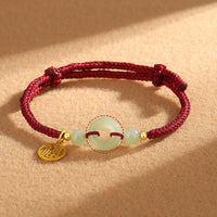 KarmaRipple's 925 Sterling Silver Hetian Jade Peace Buckle Fu Character Talisman Abundance Bracelet