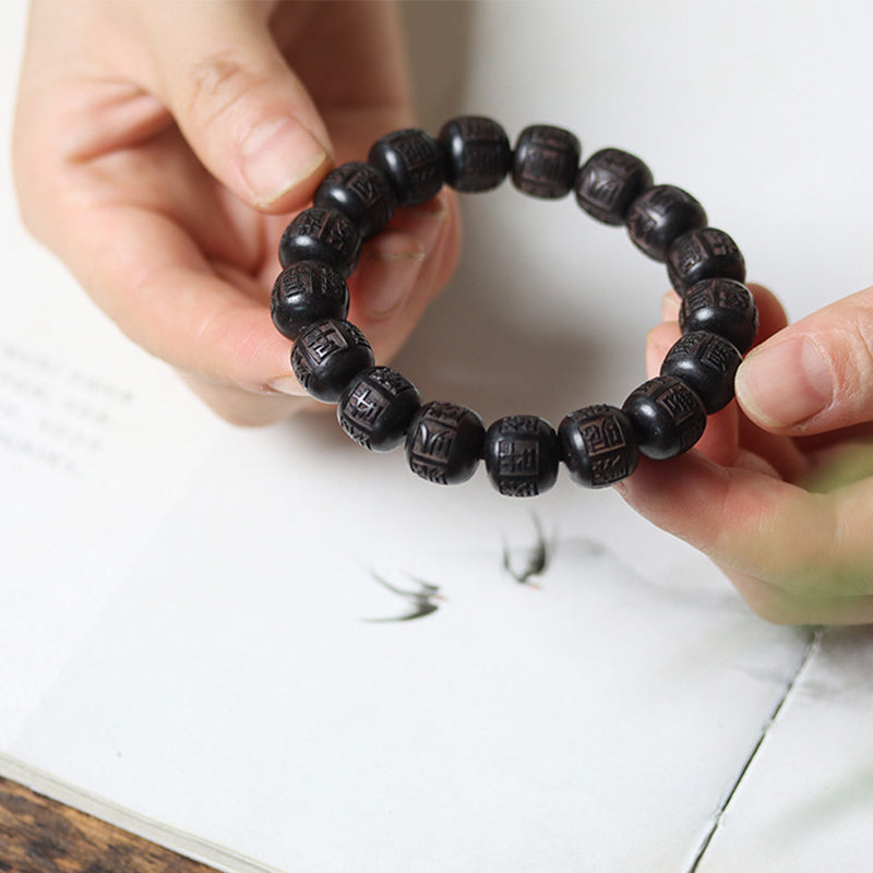 KarmaRipple's Tibet Ebony Wood Om Mani Padme Hum Engraved Balance Bracelet p5