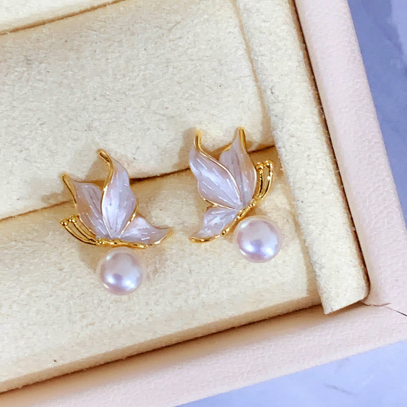 KarmaRipple's 925 Sterling Silver Posts Bronze Plated Gold Authentic Pearl Bead Butterfly Wisdom Stud Earrings p4