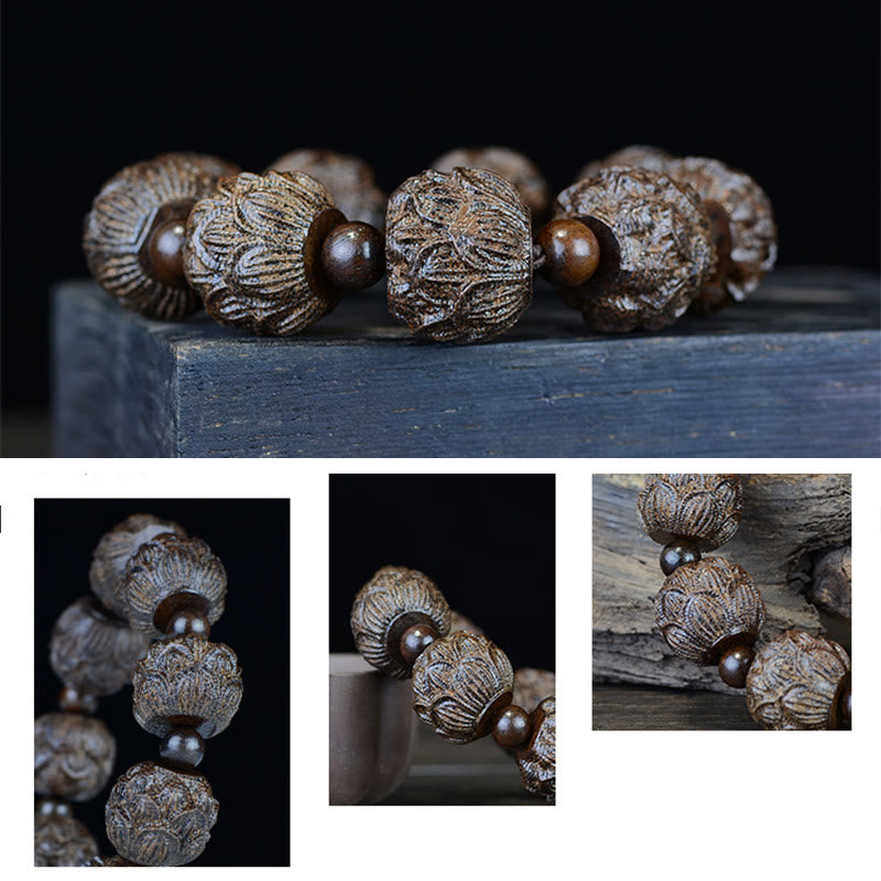 KarmaRipple's Ebony Wood Eighteen Arhats Lotus Dragon Engraved Balance Bracelet p12