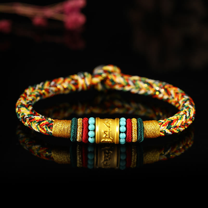 KarmaRipple's Tibet 999 Gold Om Mani Padme Hum Handmade Eight Thread Peace Weave Fortune Bracelet p1