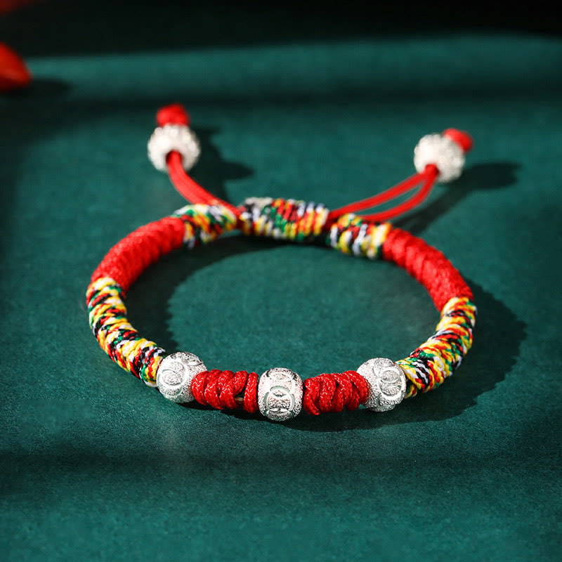 KarmaRipple's 925 Sterling Silver King Kong Weave Multicolored Red String Strength Handmade Woven Kids Child Bracelet p1
