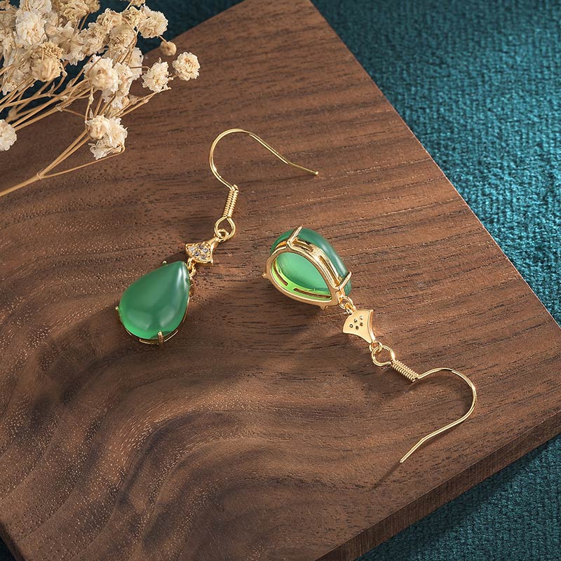 KarmaRipple's Cyan Jade Fortune Drop Earrings p2