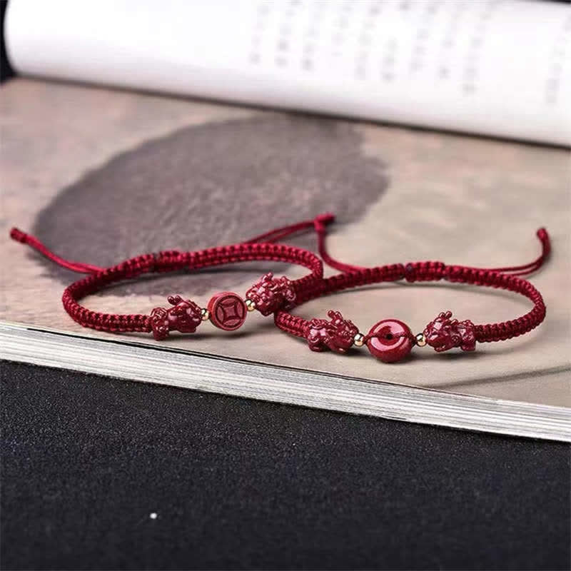 KarmaRipple's Cinnabar PiXiu Blessing Bronze Coin Peace Buckle Red String Bracelet p5