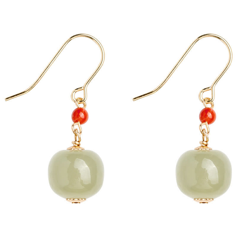 KarmaRipple's 925 Sterling Silver 14K Gold Plated Hetian Jade Red Agate Fortune Drop Dangle Earrings p15