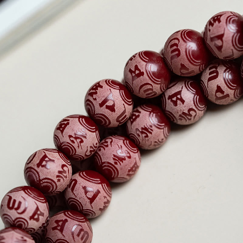 KarmaRipple's Red Bodhi Seed Om Mani Padme Hum Lotus Engraved Balance Bracelet p3