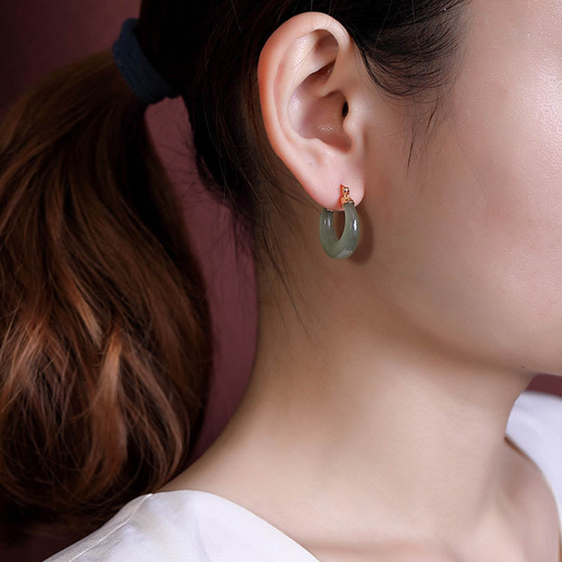 KarmaRipple's Round Jade Cyan Jade Prosperity Fortune Drop Earrings p10