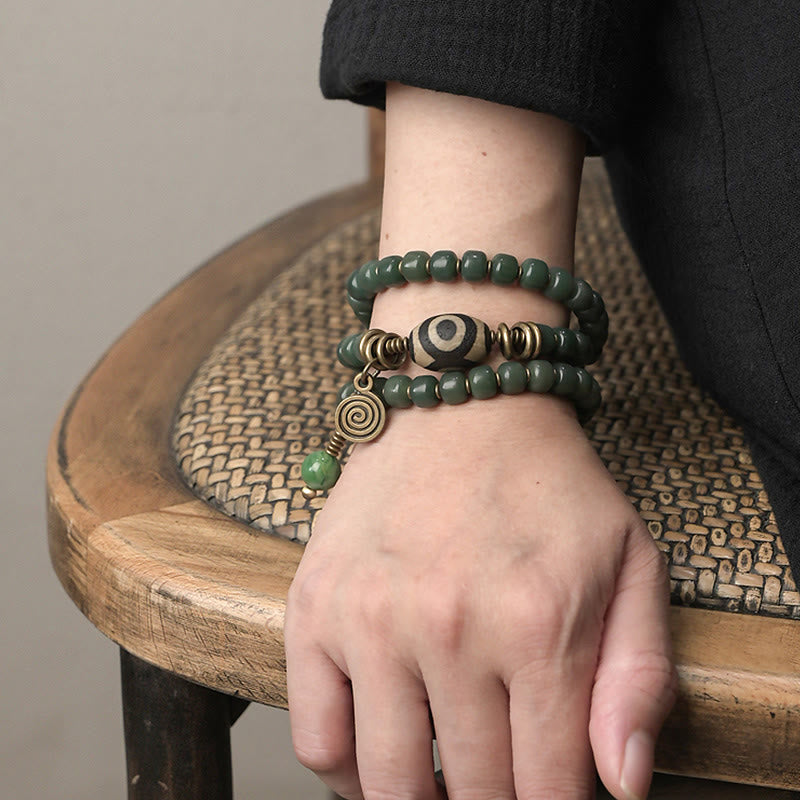 KarmaRipple's Cyan Bodhi Seed Dzi Bead Wisdom Peace Triple Wrap Bracelet p13