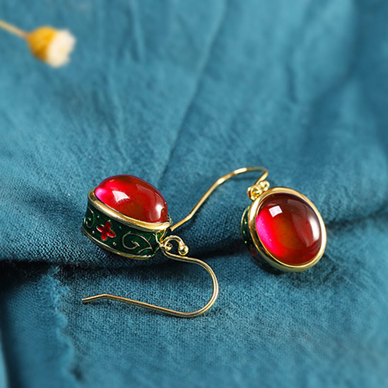 KarmaRipple's Round Red Corundum Confidence Hook Drop Dangle Earrings p6
