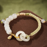 KarmaRipple's Authentic Hetian Jade Bead Double Peace Buckle Fu Character Abundance Woven Bracelet